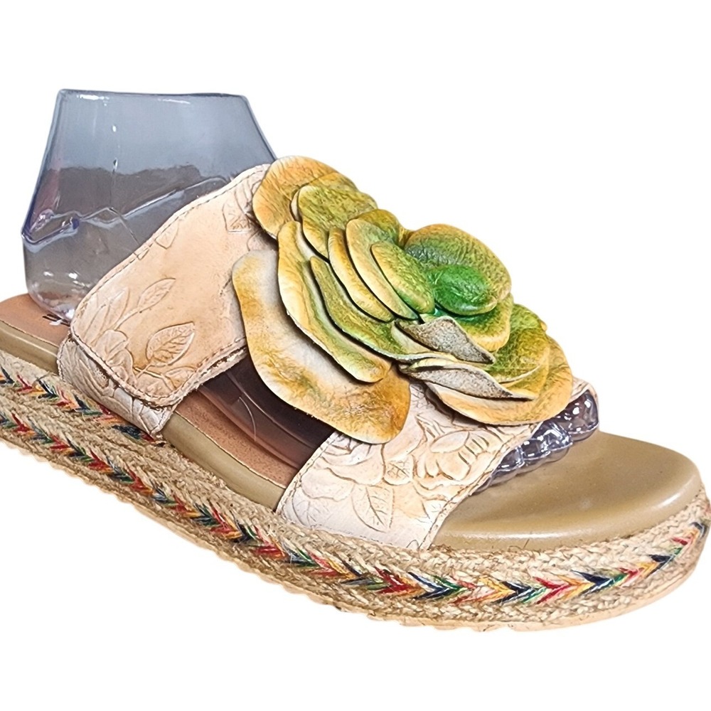L'Artiste Spring Step Balharbor Beige Leather Floral Wedge Slide Sandals 10.5 US - Picture 2 of 9
